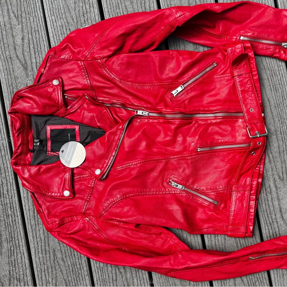 Women's Red Leather Jacket by Mauritius